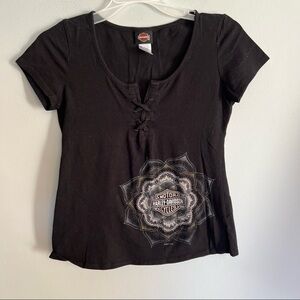 Harley Davidson *Reflection* Black Lace Front Tee Top Shirt